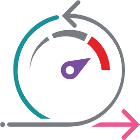 Speedometer inside a circular loop arrow representing dynamic and agile progress