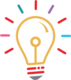 Graphic of a lightbulb with colourful light rays radiating from it
